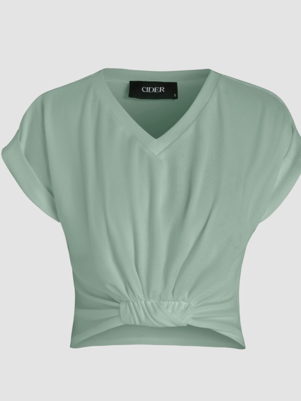 Cider Women's L Pale Green V-Neck Crop top with front knot